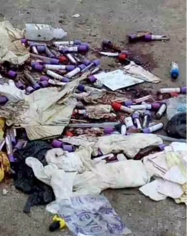See The Way Gbagada General Hospital, Lagos, Liters The Road With Patients’ Blood Samples